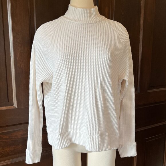 The North Face Women's XL White Waffle Knit Top Sweatshirt Mock Neck Long Sleeve - Picture 1 of 10